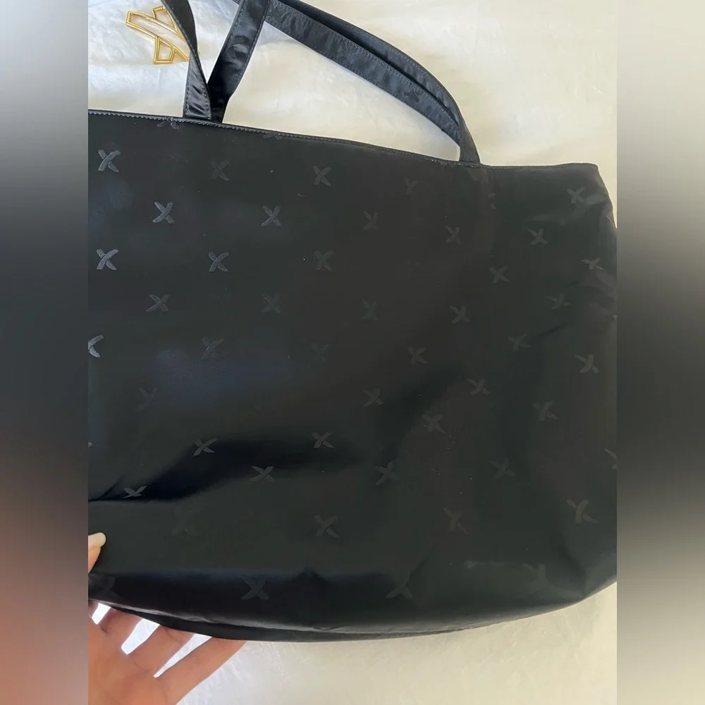 Paloma Picasso | Black Nylon Fabric Travel Work Tote | Gold Bag Charm